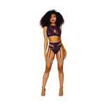 3 - Delige Kant en Mesh Set voor Vrouwen - M - Aubergine - EroticToyz3 - Delige SetDreamgirl