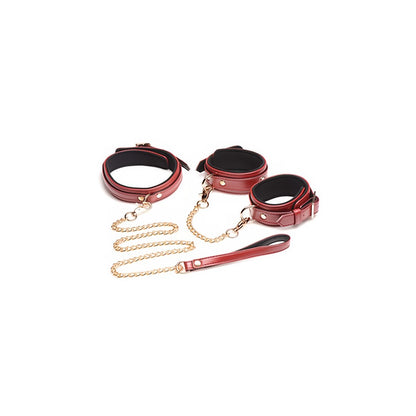 6 - Piece Burgundy Bondage Set with Cuffs, Collar and Belt - EroticToyzProducten,Toys,Fetish,Boeien,Enkelboeien,Handboeien,Riem Halsbanden,Kits Sets,Bondage Set,,XR Brands