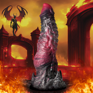 Siliconen Fantasy Dildo Met Zuignap - Zwart/Rood 23,4 cm