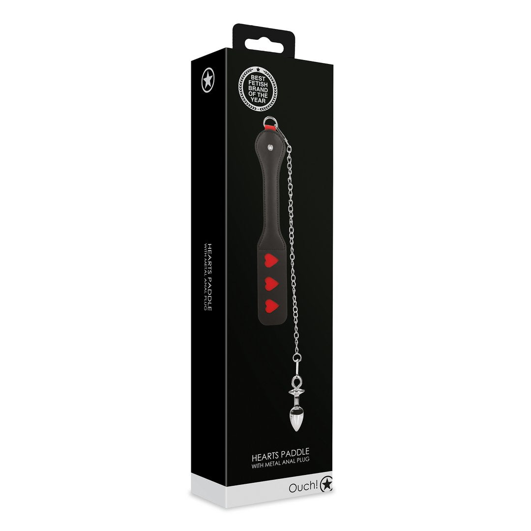 'BDSM Harten Paddle met Metalen Anaalplug - Zwart/Zilver' - EroticToyzPeddelsOuch! by Shots