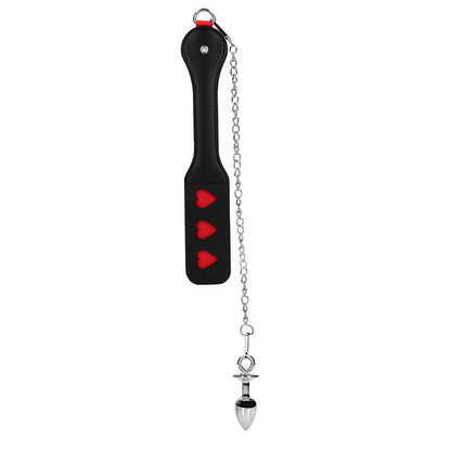 'BDSM Harten Paddle met Metalen Anaalplug - Zwart/Zilver' - EroticToyzPeddelsOuch! by Shots