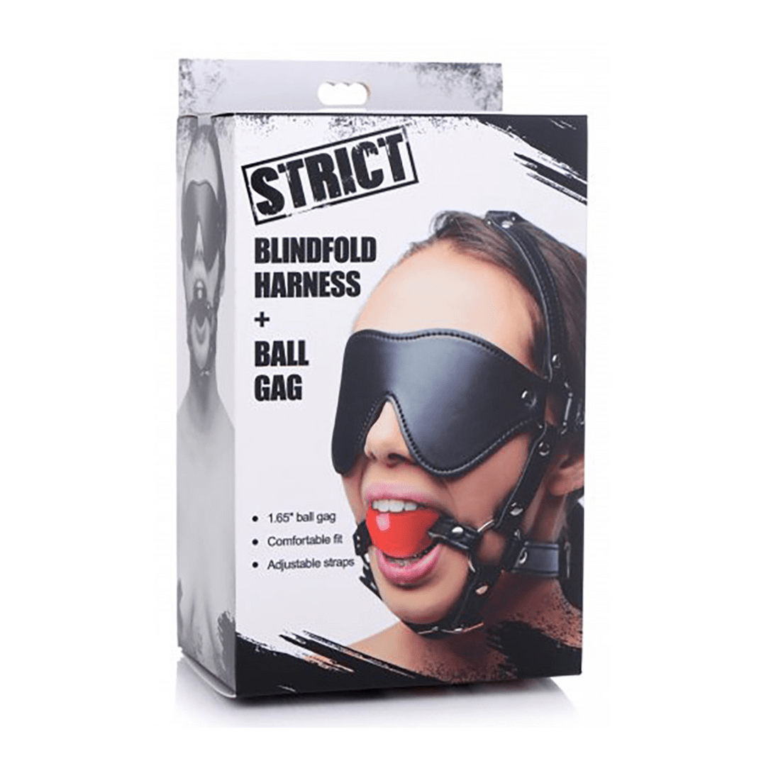 Blinddoek Harnas Met Bal Gag - Zwart/Rood - Pleasureplay GezichtsmaskerXR Brands