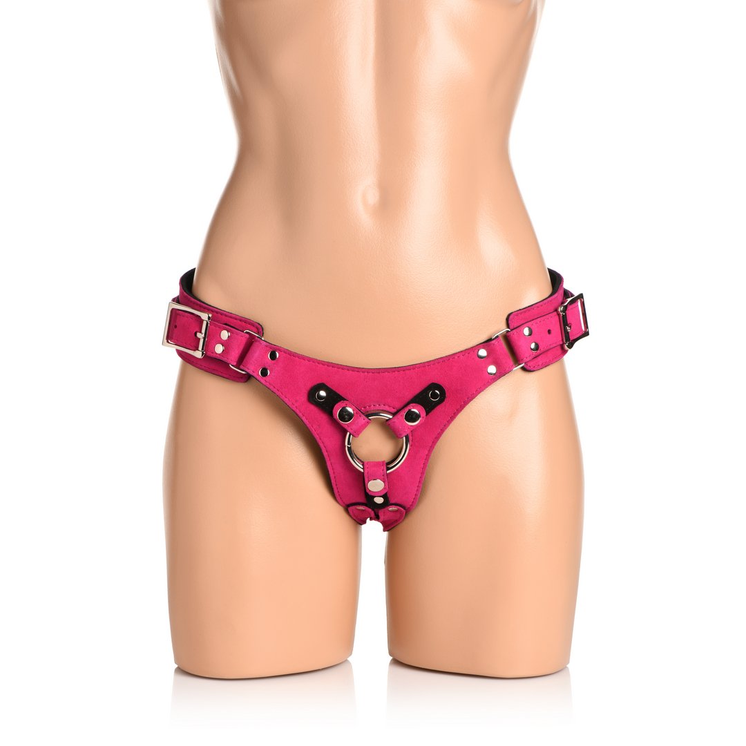Lederen Korset Harnas - Roze - Pleasureplay Voorbinddildo'sXR Brands