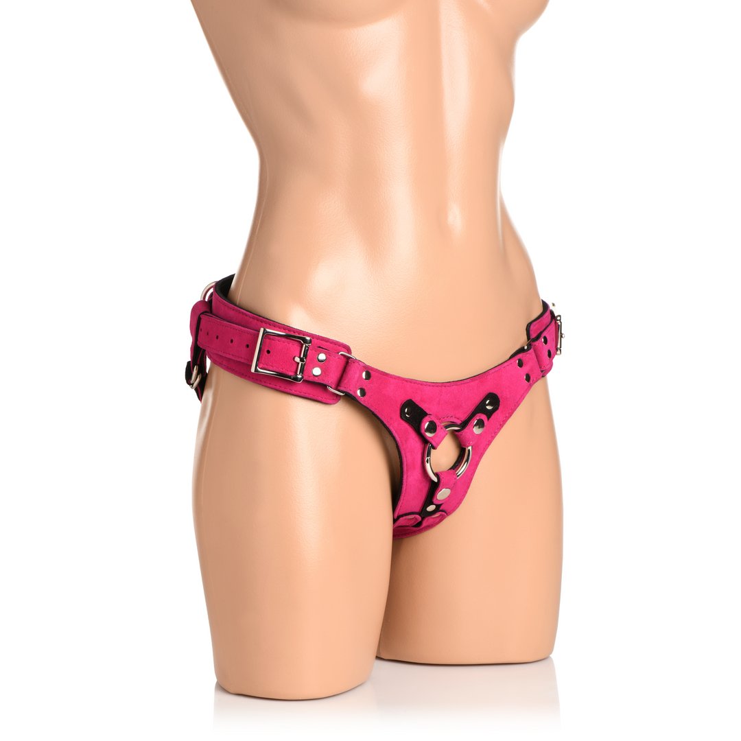 Lederen Korset Harnas - Roze - Pleasureplay Voorbinddildo'sXR Brands