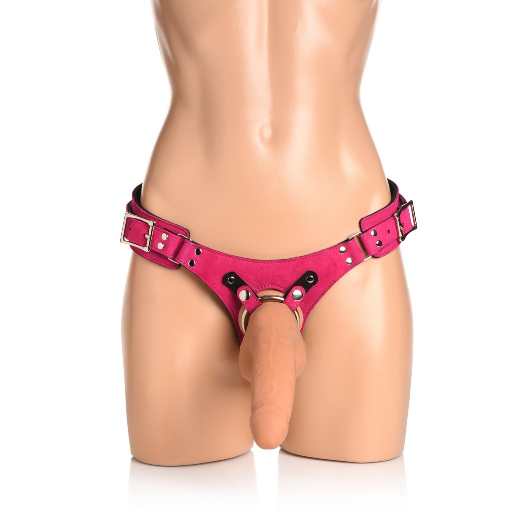 Lederen Korset Harnas - Roze - Pleasureplay Voorbinddildo'sXR Brands