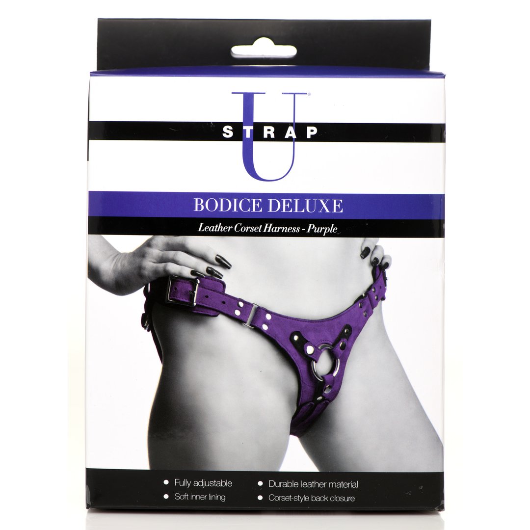 Leren Korset Harnas - Paars - Pleasureplay Voorbinddildo'sXR Brands