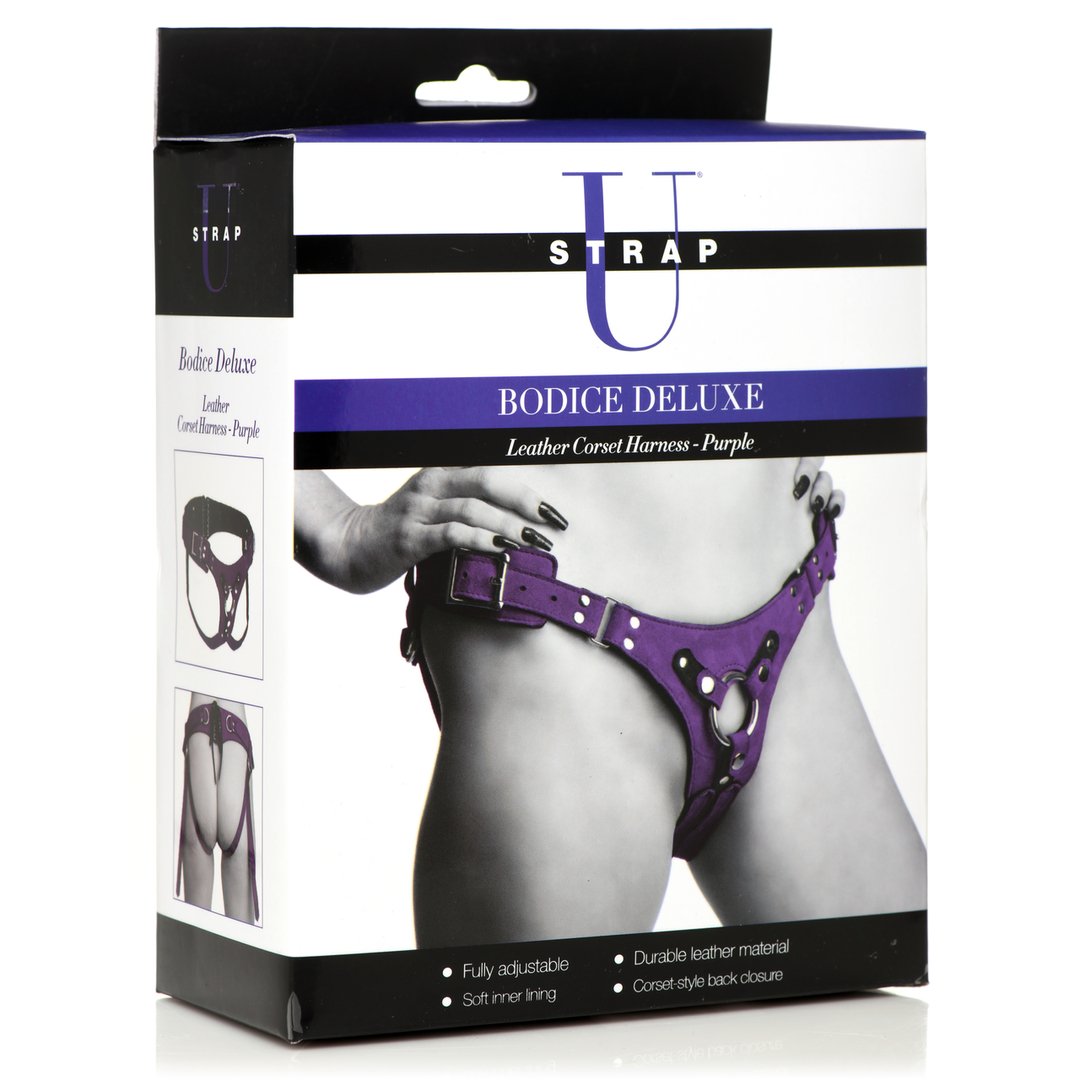 Leren Korset Harnas - Paars - Pleasureplay Voorbinddildo'sXR Brands