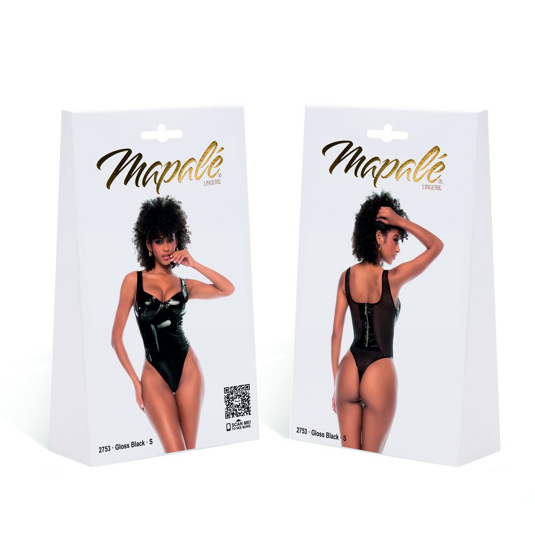 Bodysuit - Vinyl & Tule Zwart, Maat L - EroticToyzBodysuits TeddiesMapalé