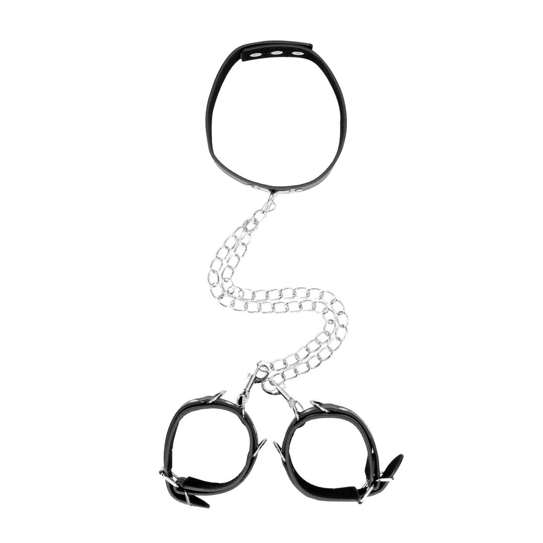 Bonded Leather Collar with Hand Cuffs - EroticToyzProducten,Toys,Fetish,Boeien,Handboeien,Riem Halsbanden,,GeslachtsneutraalOuch! by Shots