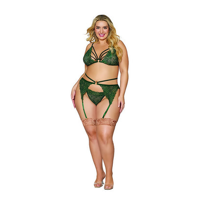 Dames Metallic Kant 3 - Delige Set - Plus Size - EroticToyzQueen sizeDreamgirl