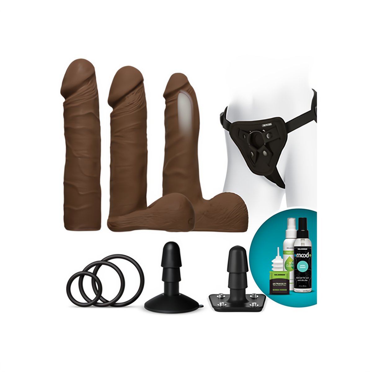 Doc Johnson Vac - U - Lock Dual Density ULTRASKYN Dildo Set - 20 cm, 18 cm & 18 cm - Zwart Harnas - EroticToyzToy SetsDoc Johnson