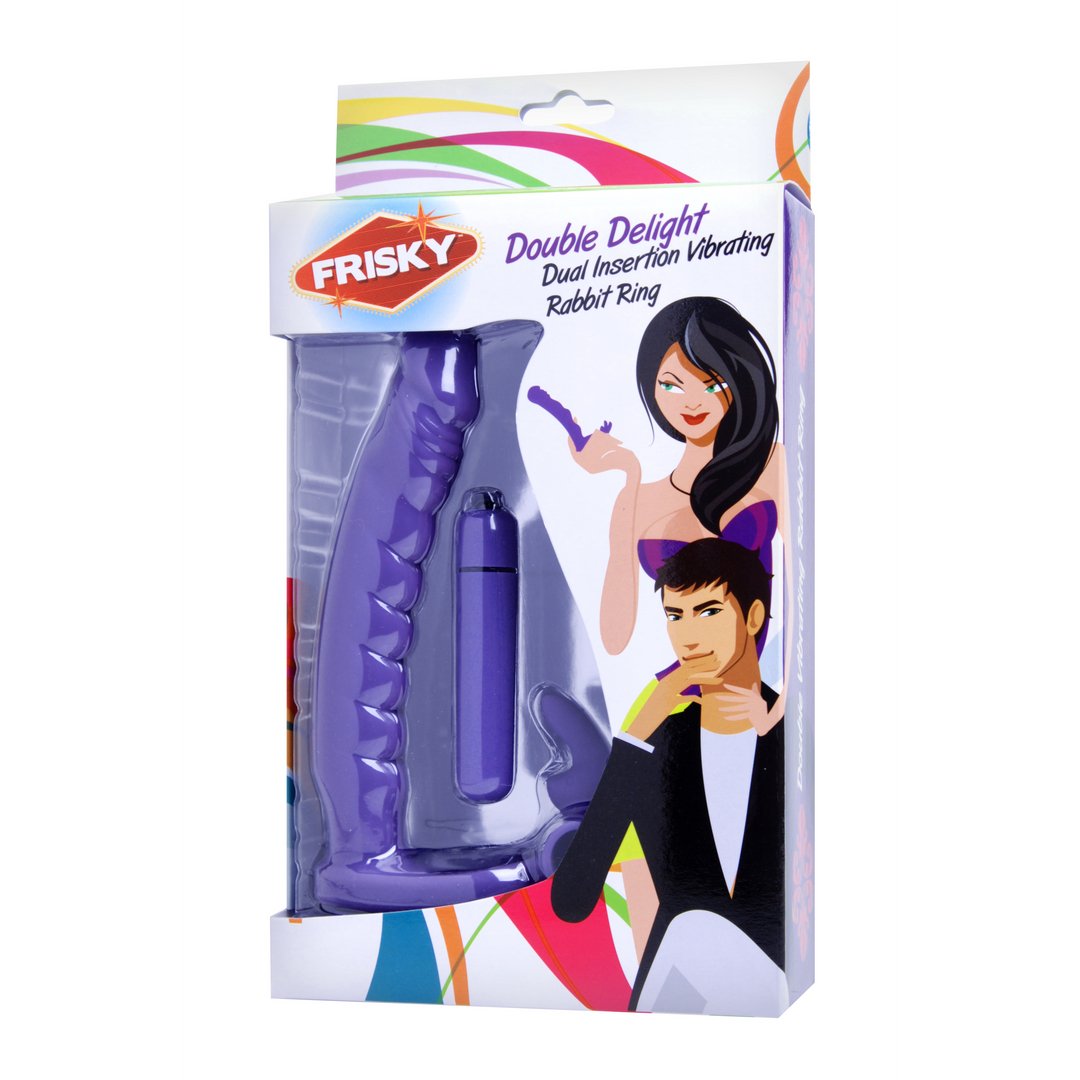 'Double Delight Rabbit Vibrator Cock Ring – 16,5 cm – Zwart' - EroticToyzRabbit VibratorsXR Brands