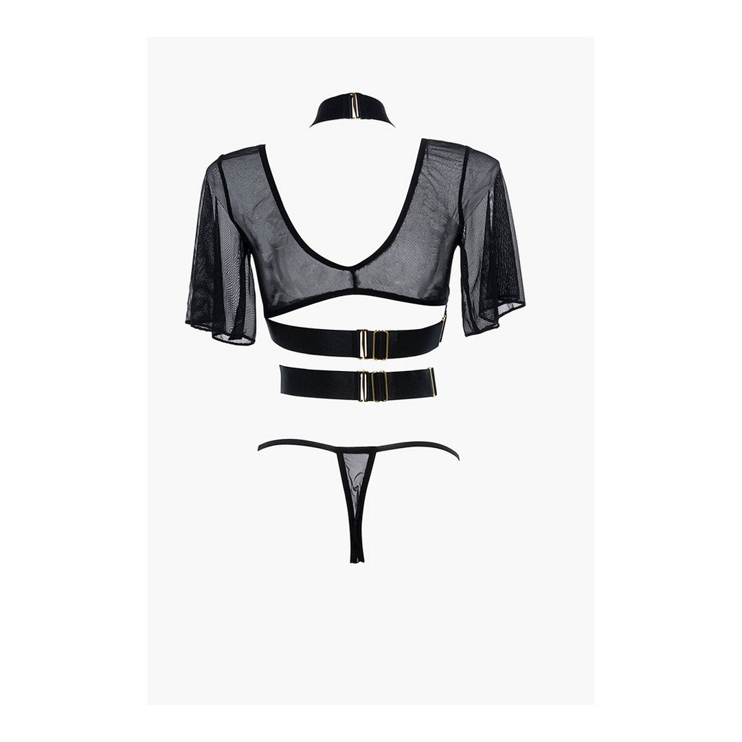 Dreamer Verleidelijke Corset Set met Mesh en String - Zwart - EroticToyzCorseletAllure