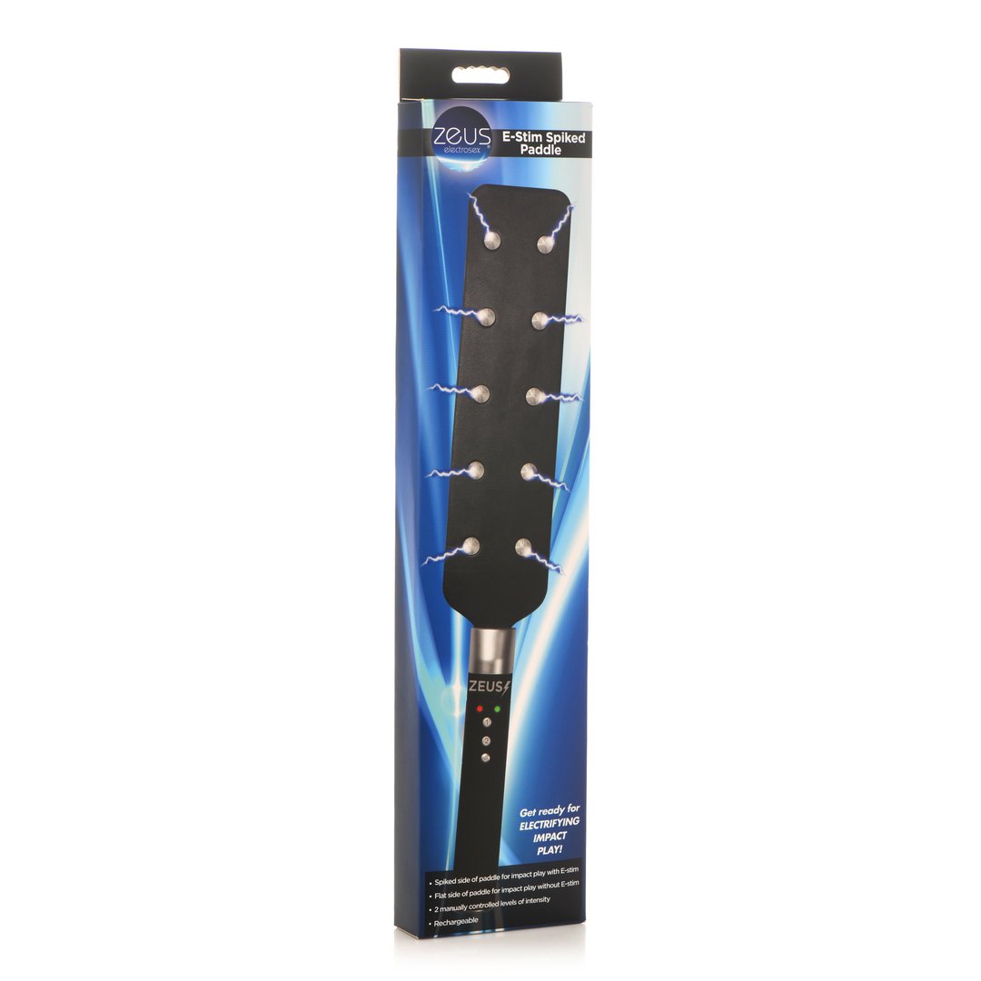 E - Stim Spiked Paddle - Black - EroticToyzProducten,Toys,Toys met Electrostimulatie,Fetisch,Fetish,Slaan en Plagen,Peddels,Nieuwe Producten,,GeslachtsneutraalXR Brands