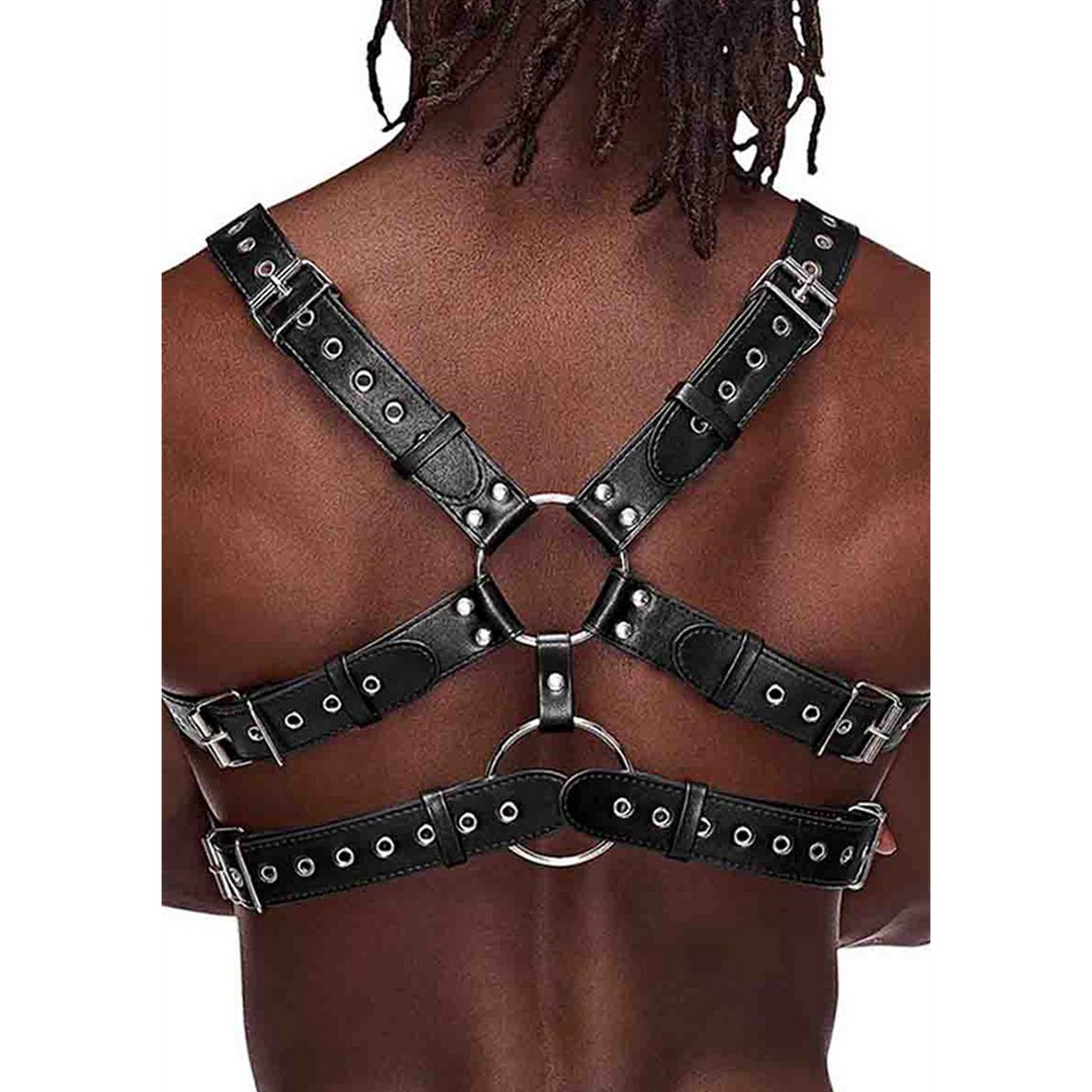 Gemini Harnas van Imitatieleer met Metalen Studs - Zwart, Verstelbaar, One Size - EroticToyzFetishkleding voor HemMale Power