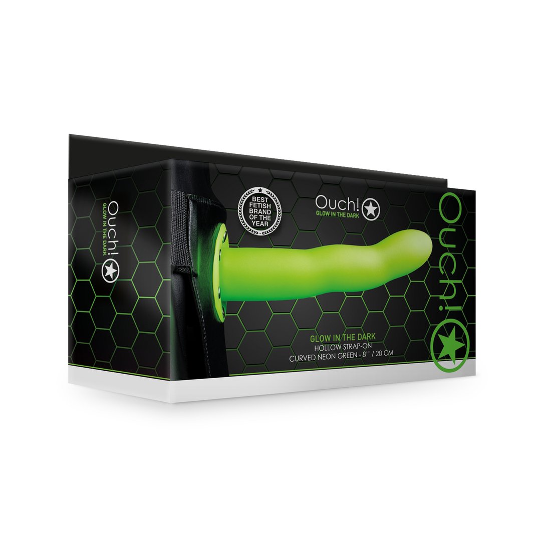 Glow in the Dark Curved Hollow Strap - 20 cm - EroticToyzProducten,Toys,Toys voor Koppels,Voorbinddildo's,Dildos,Voorbinddildo's,Hol,,GeslachtsneutraalOuch! by Shots