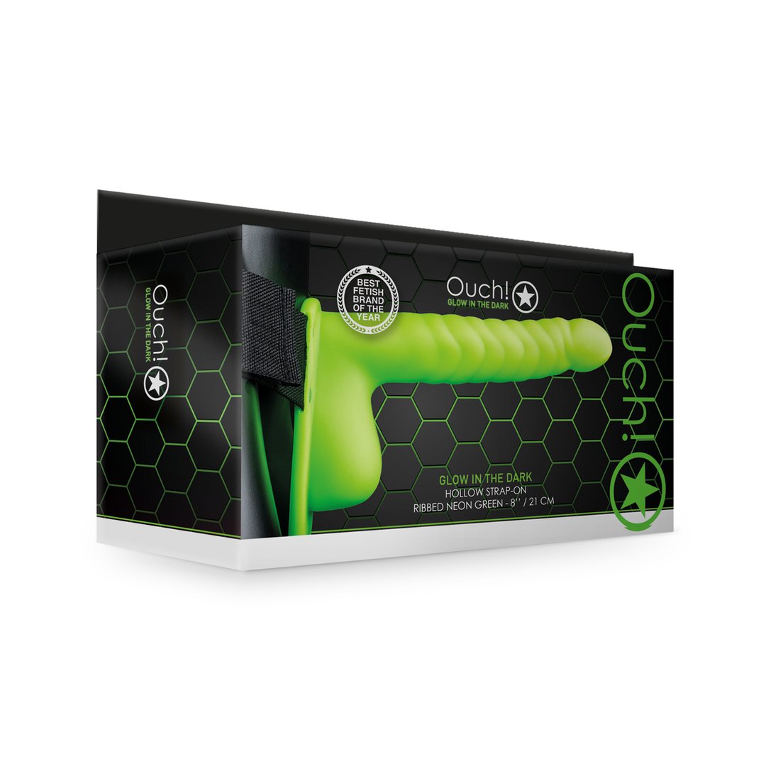 Glow in the Dark Ribbed Hollow Strap - 21 cm - EroticToyzProducten,Toys,Toys voor Koppels,Voorbinddildo's,Dildos,Voorbinddildo's,Hol,,GeslachtsneutraalOuch! by Shots