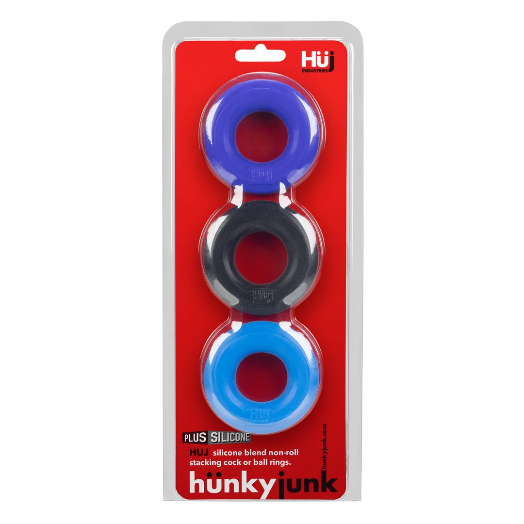 'Huj3 Cock Ring Set - 3 stuks - Tar, Cobalt, Aqua' - EroticToyzCockringenHunkyjunk