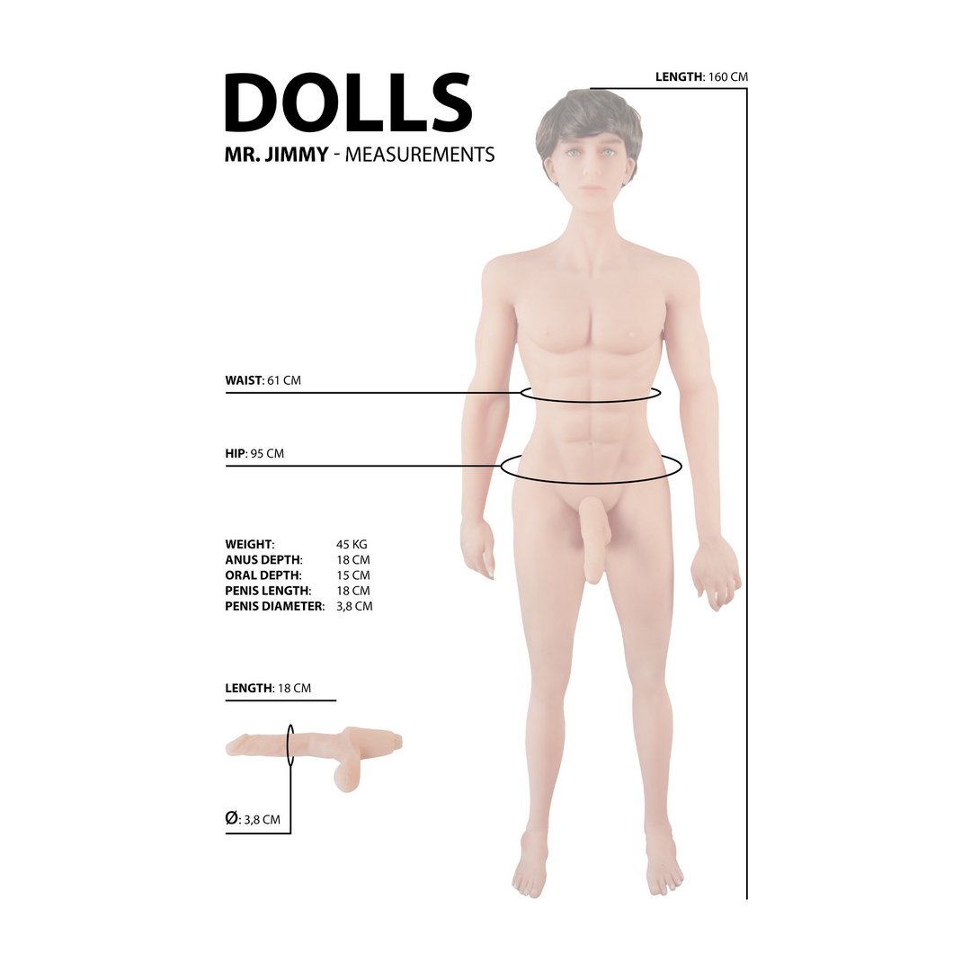 'Jimmy Levensechte Sekspop Met Stabilisatoren - Beige' - EroticToyzMannelijkDolls by Shots