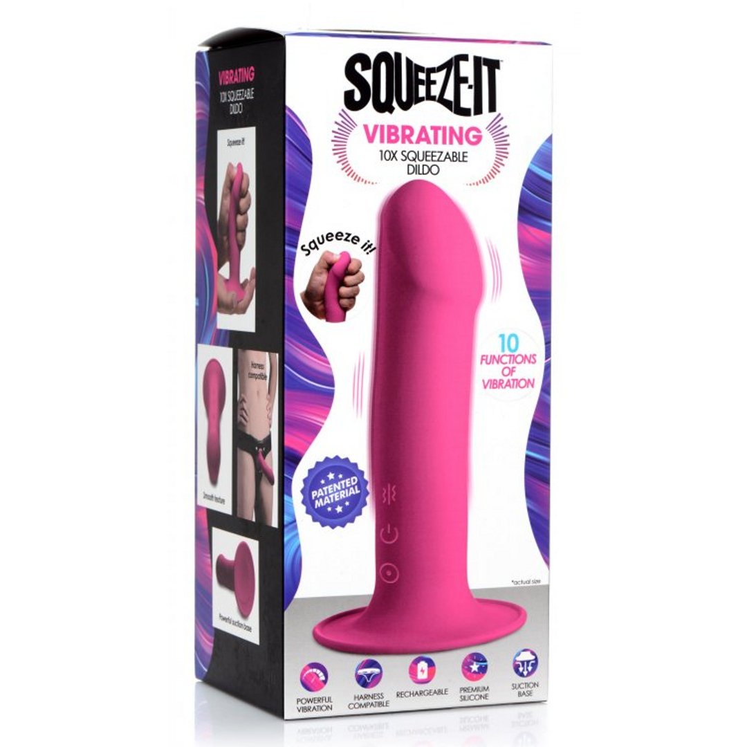 Knijpbare Trillende Dildo - Siliconen, Oplaadbaar, 10 Trillingsfuncties, Harnascompatibel - EroticToyzProducten,Toys,Vibrators,Strap On Vibrators,Strap On Vibrators,,XR Brands