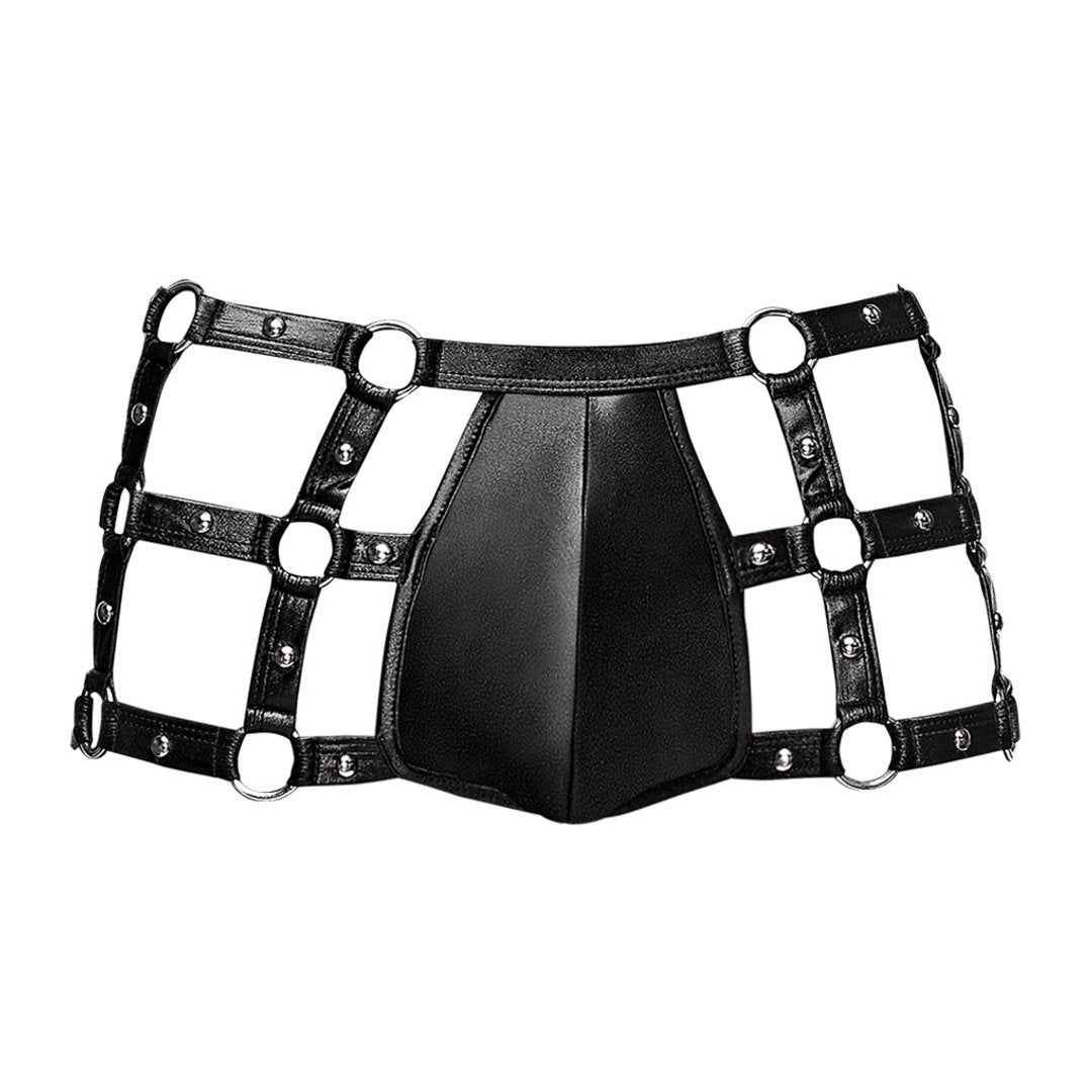 Korte Broek - Zwarte StretchyLeather Look Fabric Met Jet Studs - EroticToyzFetishkleding voor HemMale Power