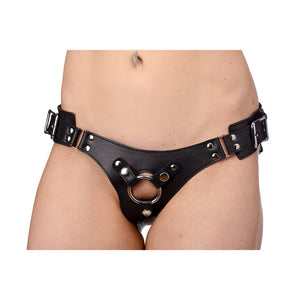 Leather Corset Back Strap On Dildo Harness - Black - EroticToyzProducten,Toys,Toys voor Koppels,Voorbinddildo's,,XR Brands