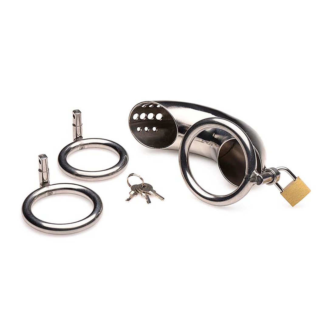 Lockable Stainless Steel Chastity Cage with 3 Rings - EroticToyzProducten,Toys,Toys voor Mannen,Peniskooien en Kuisheidsapparaten,,XR Brands