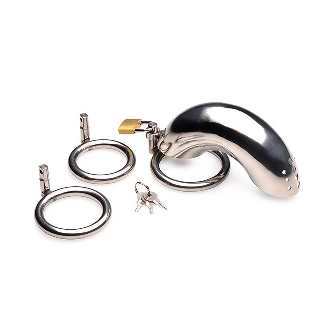 Lockable Stainless Steel Chastity Cage with 3 Rings - EroticToyzProducten,Toys,Toys voor Mannen,Peniskooien en Kuisheidsapparaten,,XR Brands