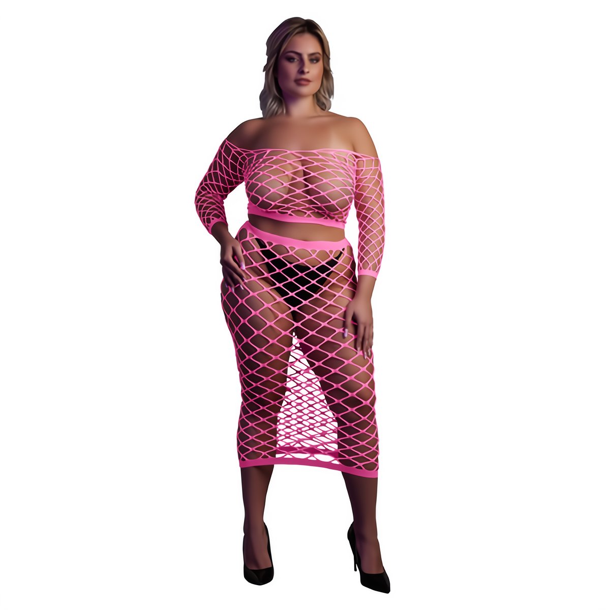 Long Sleeve Crop Top and Long Skirt - EroticToyzProducten,Lingerie,Lingerie voor Haar,2 - Delige Set,,Ouch! by Shots