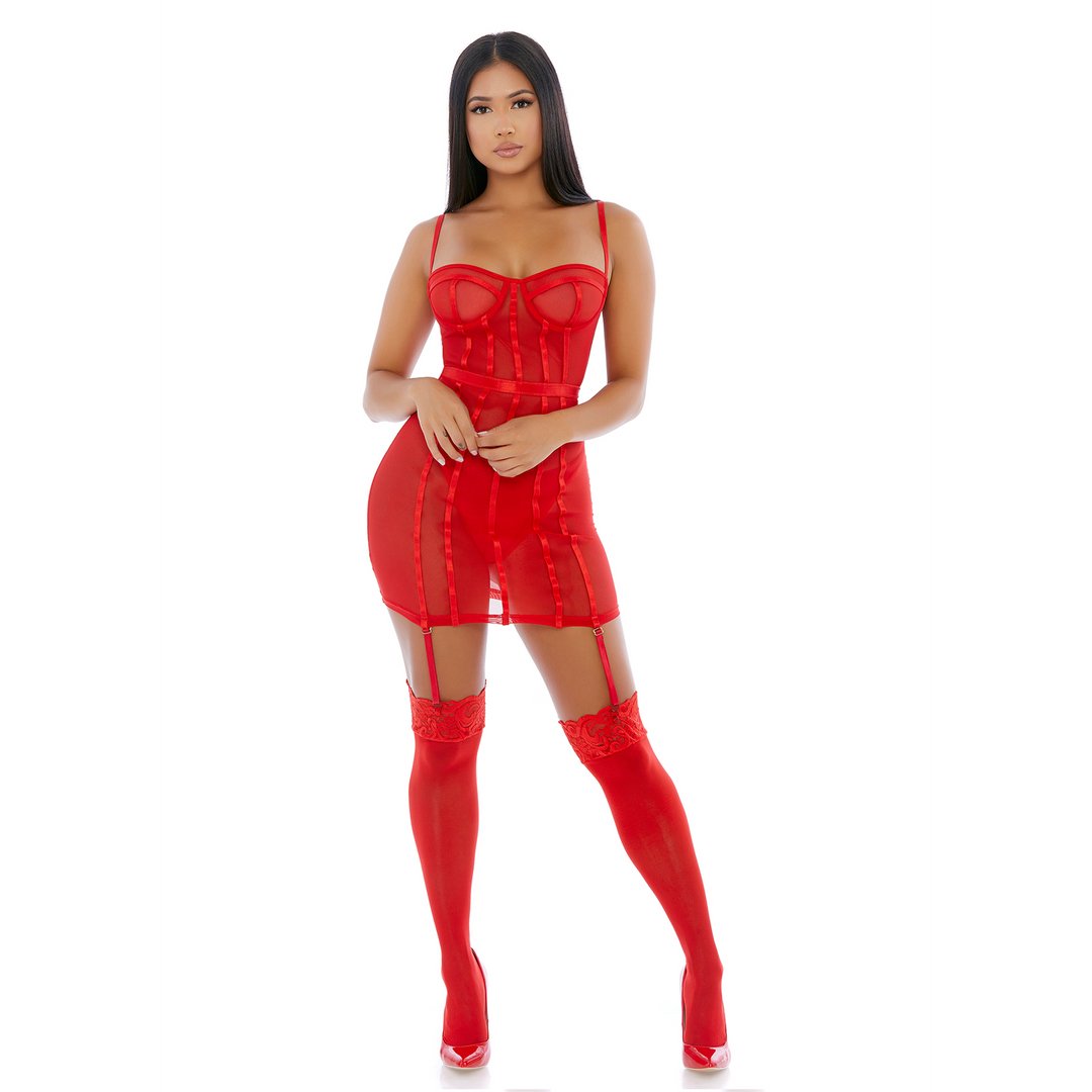 Luchtige Intimiteit - Mesh Bustier Set - Maat S - EroticToyzProducten,Lingerie,Lingerie voor Haar,2 - Delige Set,Outlet,,VrouwelijkForplay