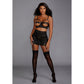 Lingerie Set Met Open Cup Beha en Jarretel Rok - XL - Zwart - Pleasureplay 2 - Delige SetDreamgirl