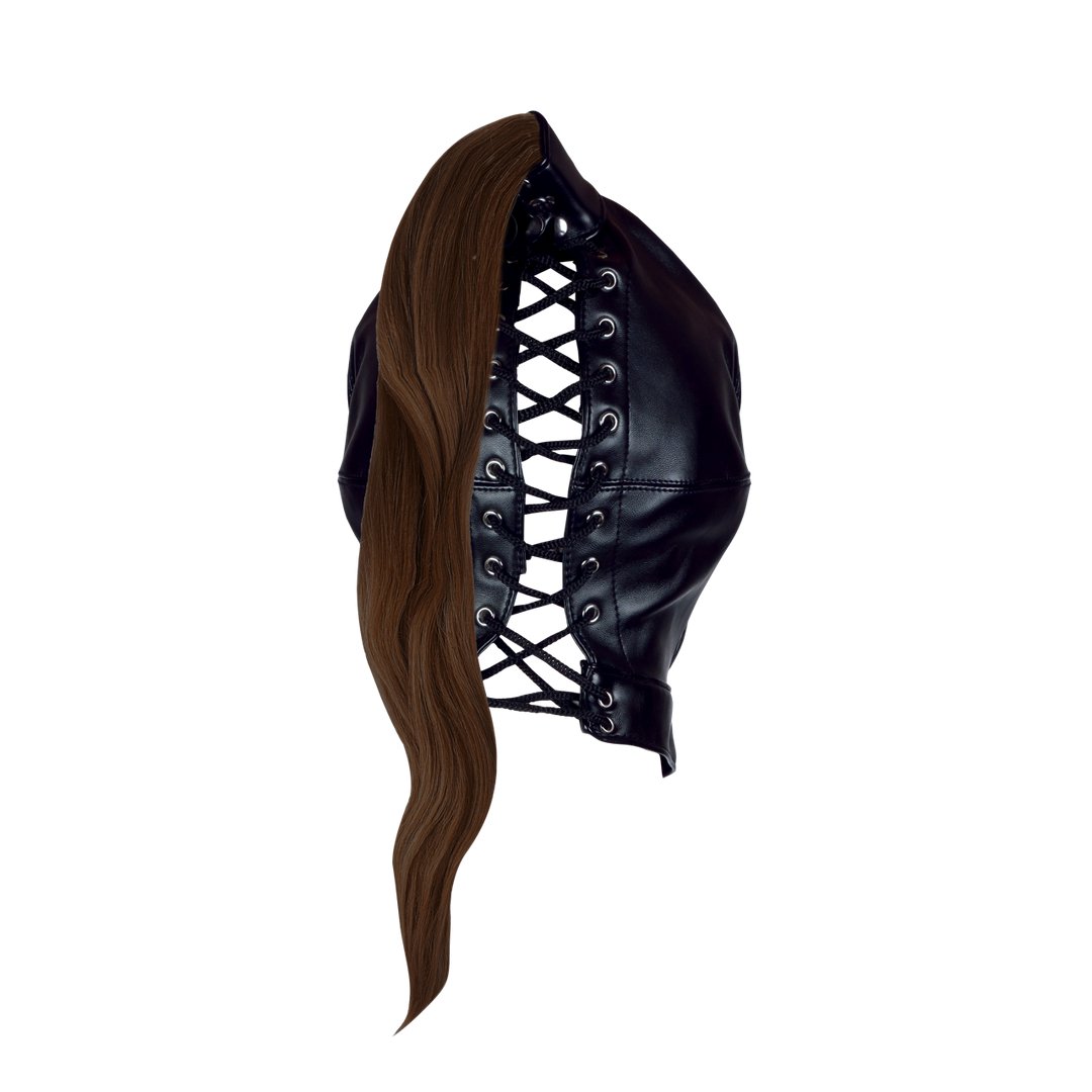 Mask with Brown Ponytail - Black - EroticToyzProducten,Toys,Fetish,Maskers,Gezichtsmasker,,Ouch! by Shots