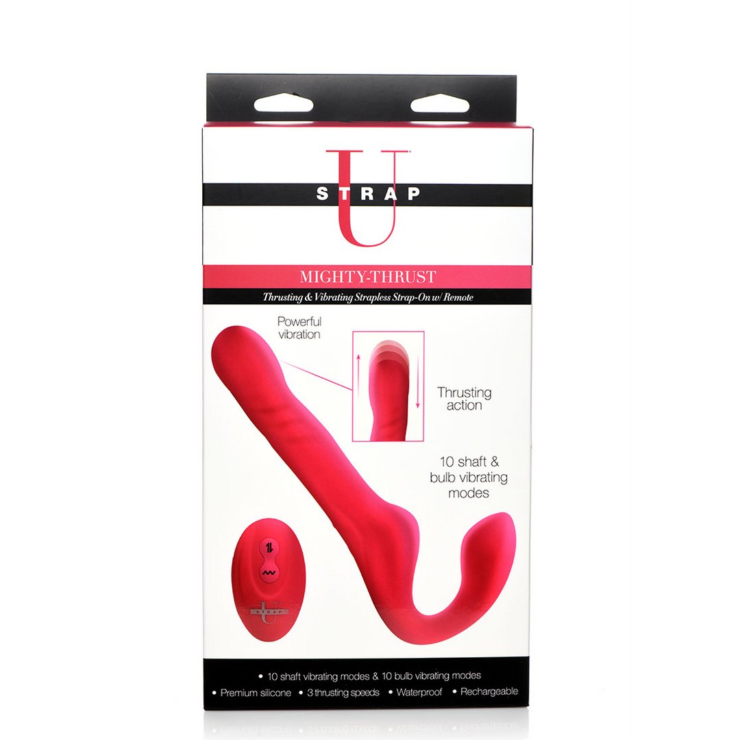 Mighty - Thrust - Thrusting and Vibrating Strapless Strap - On with Remote Control - EroticToyzProducten,Toys,Vibrators,Strap On Vibrators,Strapless,Thrusting Vibrators,,XR Brands