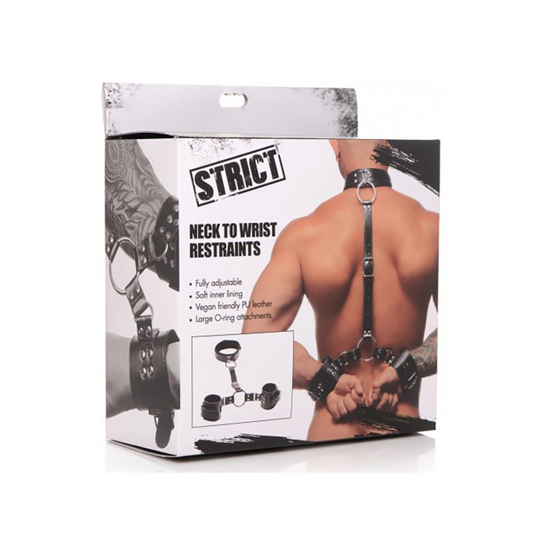 Nek - aan - Pols Bondage Set - Verstelbaar PU Leer Zwart - EroticToyzRestraintsXR Brands