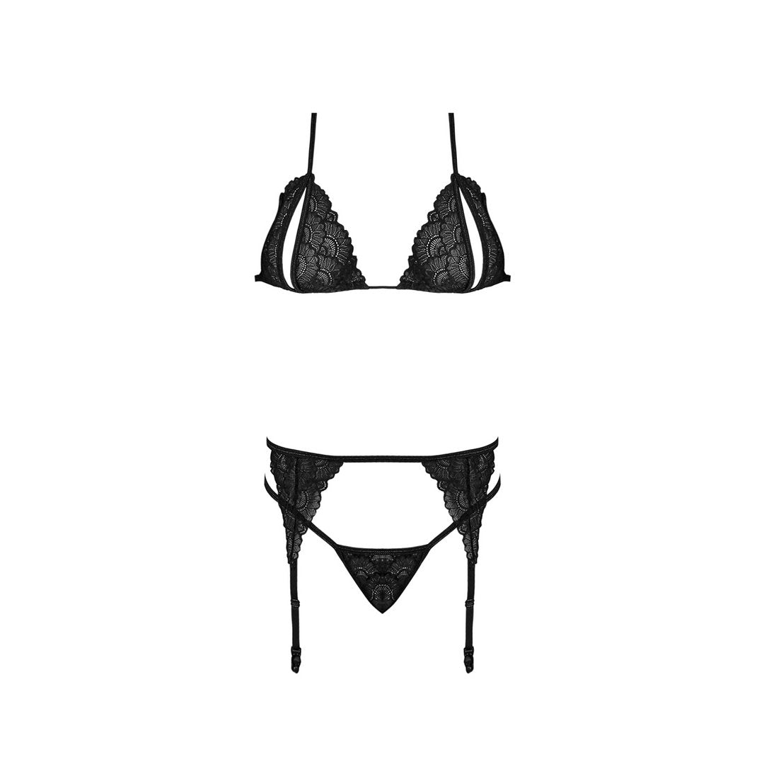 Peek - M - Zwarte Lingerieset met Jarretelgordel - EroticToyzProducten,Lingerie,Lingerie voor Haar,3 - Delige Set,,VrouwelijkMagic Silk