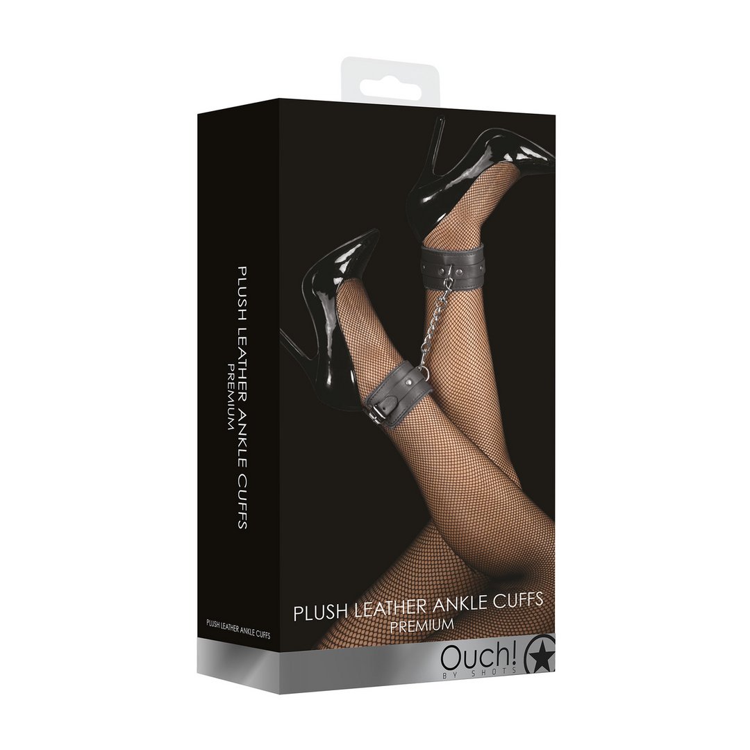 Pluche Leren Enkelboeien met Verstelbare Riem en Ring - EroticToyzProducten,Toys,Fetish,Boeien,Enkelboeien,,GeslachtsneutraalOuch! by Shots