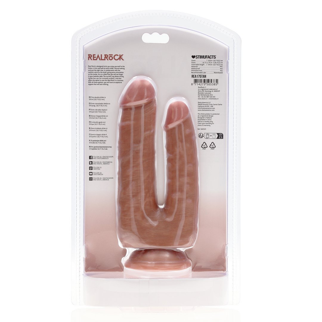 RealRock Dubbele Dildo Met Zuignap 12,7/15,2 cm - Tan - EroticToyzDubbele Dildo'sRealRock by Shots