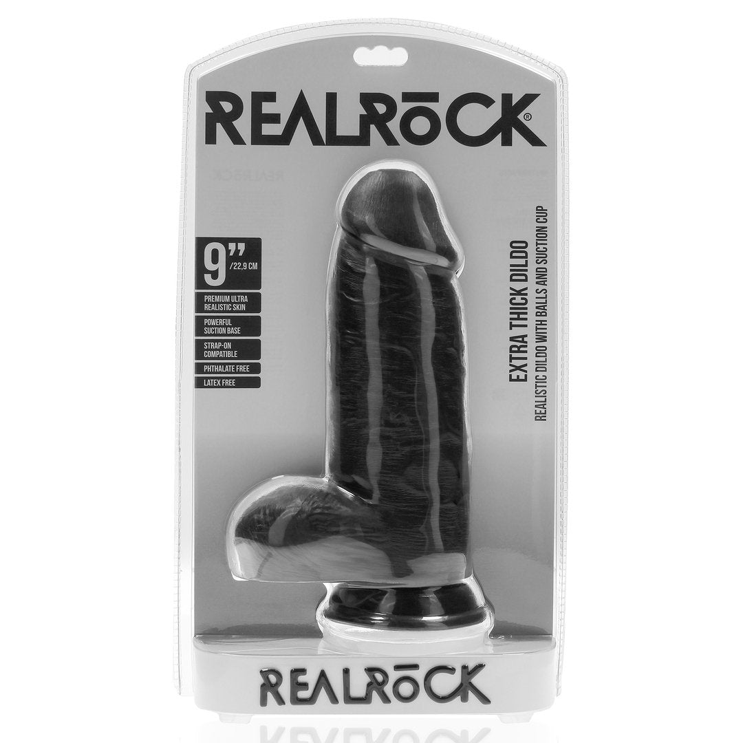 RealRock Rechte Dildo Extra Dik 23 cm Met Ballen - Zwart - EroticToyzRealistische Dildo'sRealRock by Shots