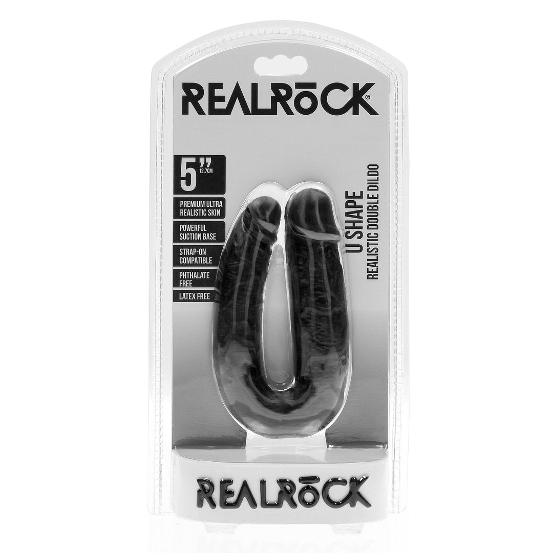 RealRock U Shaped Dubbele Dildo 12,7 cm - Zwart - EroticToyzDubbele Dildo'sRealRock by Shots