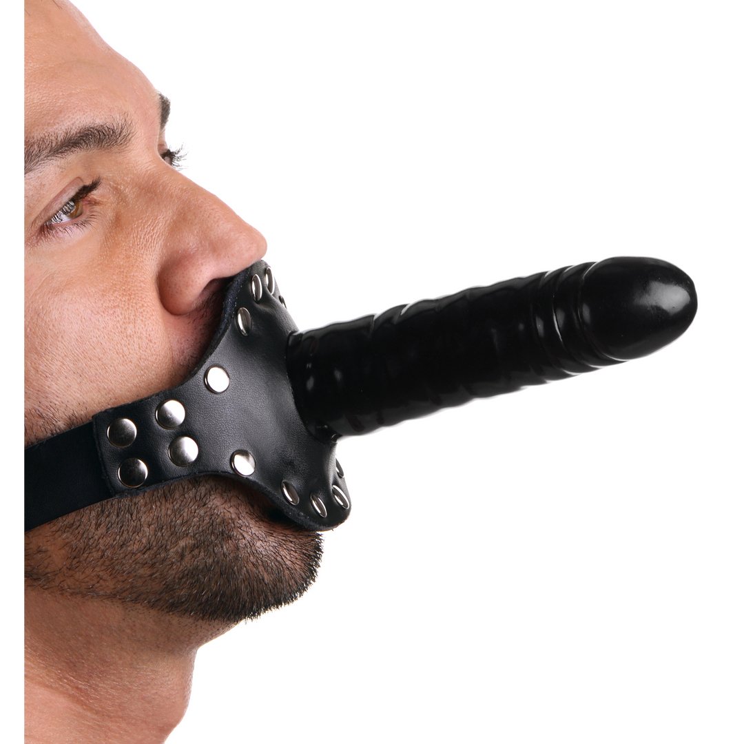 'Ride Me Dildo Gag met Verstelbare Lederen Riem - Zwart' - EroticToyzGagsXR Brands