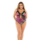 Teddy Bodysuit Met Bloemenprint - Zwart (1/2X) - EroticToyzQueen sizeMapalé