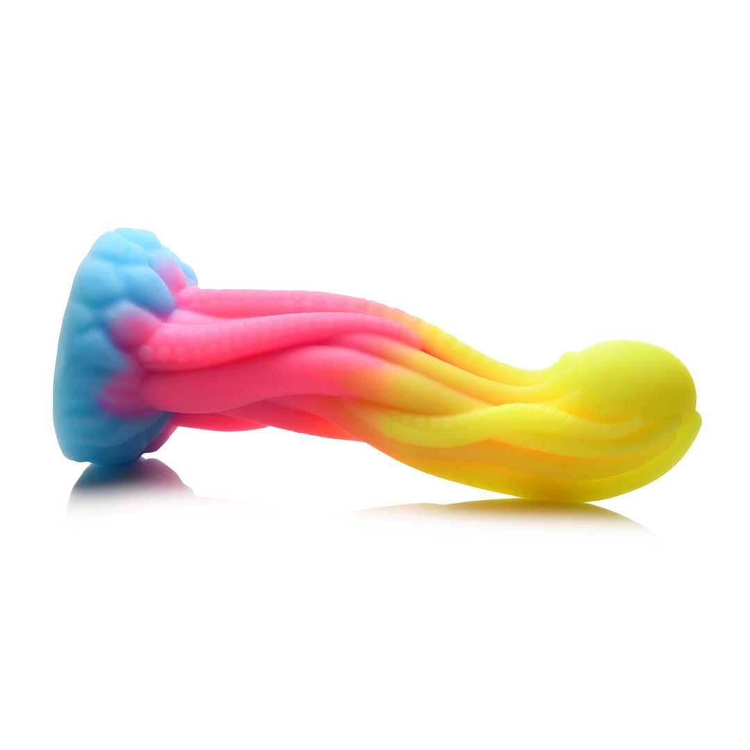 Tenta Glow Fantasy Dildo 21,6 cm - Glow - in - the - Dark Silicone - Blauw/Roze/Geel - EroticToyzNiet - Fallische Dildo'sXR Brands