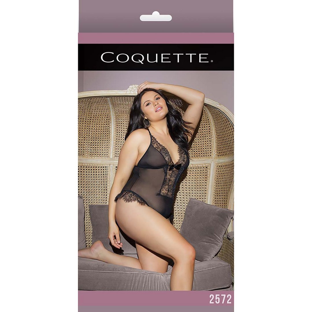 Transparent Crossless Lace Teddy - Plus Size - EroticToyzProducten,Lingerie,Lingerie voor Haar,Bodysuits Teddies,Queen size,Outlet,,VrouwelijkCoquette