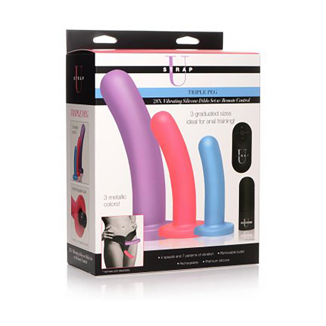 Triple Peg - Vibrating Silicone Dildo Set with Remote Control - EroticToyzProducten,Toys,Vibrators,Strap On Vibrators,Strap On Vibrators,,XR Brands