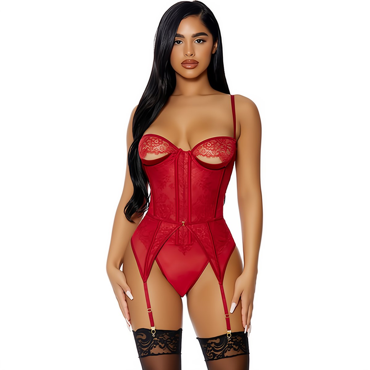 Verleidelijke Kant Teddy Set met Peek - a - Boo Details - Zwart XL - EroticToyz2 - Delige SetForplay