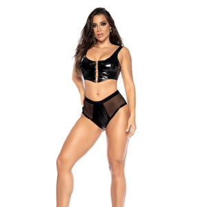 Verleidelijke Vinyl Crop Top en High - Waisted Panty Set - Wet Zwart, M - EroticToyz2 - Delige SetMapalé