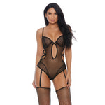 Verleidelijke Vixen Strappy Teddy met Kousenbanden - Zwart M - EroticToyzBodysuits TeddiesForplay