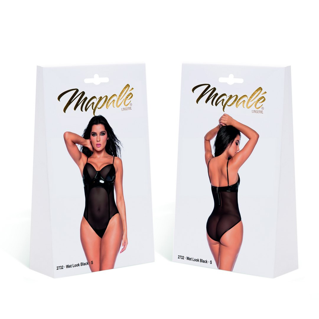 'Verleidelijke Wetlook Bodysuit S - Zwart' - EroticToyzBodysuits TeddiesMapalé